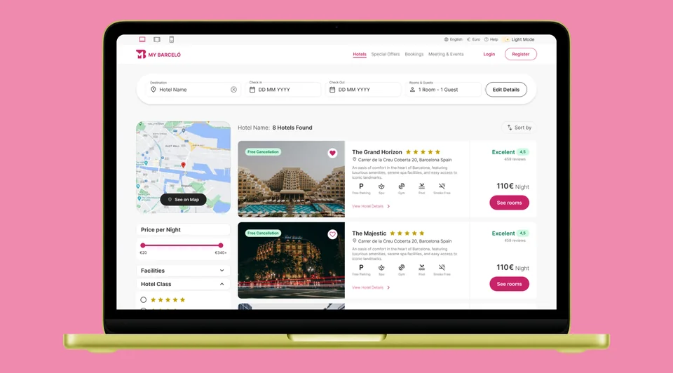 Hotel Booking screens